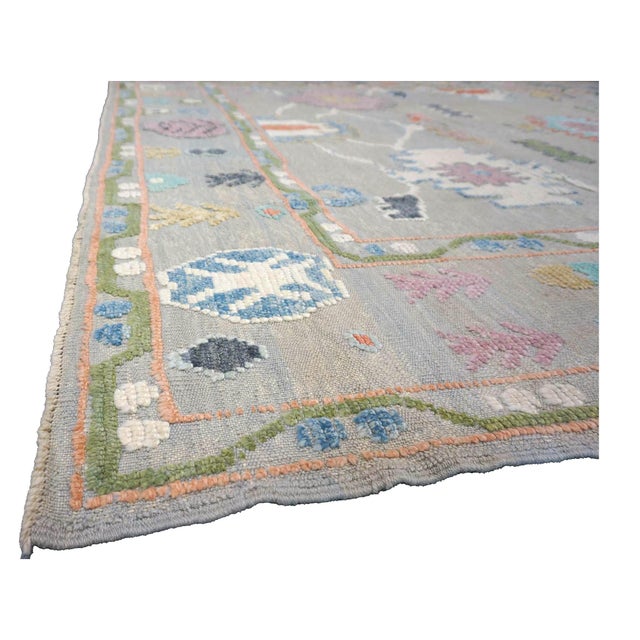 Textile 21st Century Turkish Oushak 9X12 Gray, Ivory, Orange & Green Handmade Area Rug #1144212 For Sale - Image 7 of 13