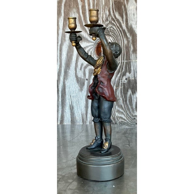 Metal Vintage Regency Polychrome Monkey Candlestick For Sale - Image 7 of 12