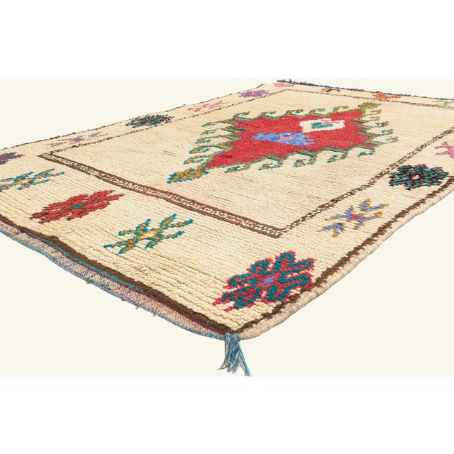 22006 Vintage Azilal Moroccan Rug, 05'03 x 07'05. The Sacred Guardian: A Vintage Azilal Moroccan Masterpiece of Tribal...