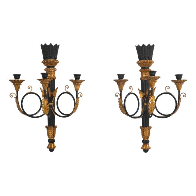 Pair Florentine Italian Neoclassical Candelabras For Sale