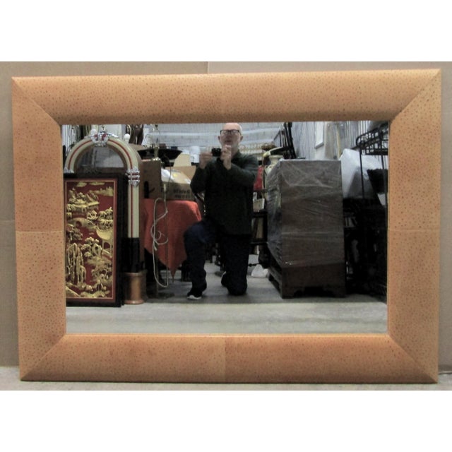 Campaign Large Faux Ostrich Leather Framed Wall Mirror For Sale - Image 3 of 9