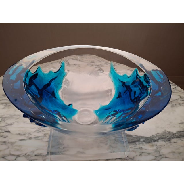 This vintage Lalique “Haiti” mid-20th century tapered ovoid vessel is a fine crystal clear to frosted bowl with vivid...