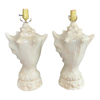 Vintage Conch Seashell Shell Table Lamps - A Pair For Sale