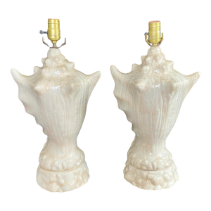 Vintage Conch Seashell Shell Table Lamps - A Pair