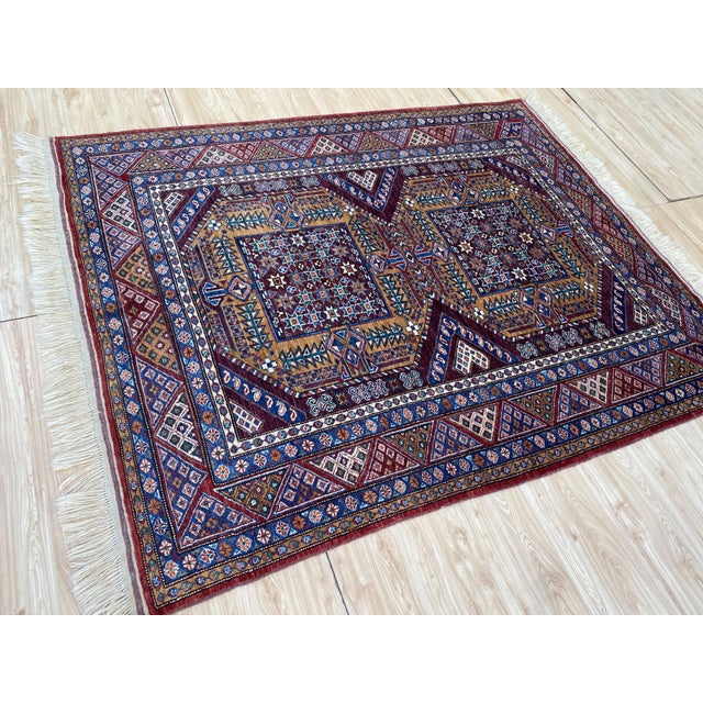 5x7 Ft. Lori Pambak Kazak Design Rug, Gold Aubergine Wool For Sale - Image 4 of 9