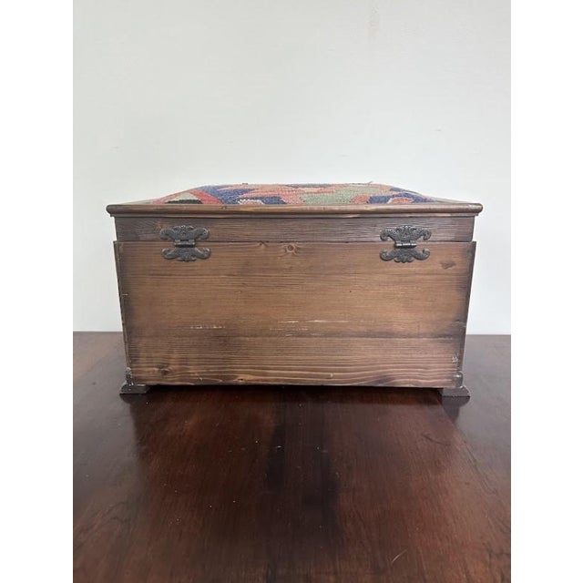 Victorian Oversized Vintage Victorian Style Fruitwood and Needlepoint Upholstered Chest For Sale - Image 3 of 5