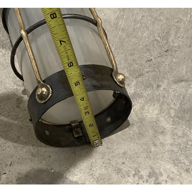 Metal Vintage Industrial Style Hammered Metal & Frosted Glass Pendant Lantern For Sale - Image 7 of 7