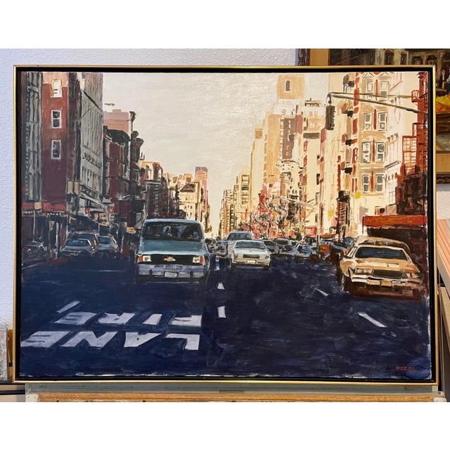 Brown Arie Azene, Arie Azene Israeli Photo Realist Oil Painting Manhattan New York Street Scene, c.1990's For Sale - Image 8 of 10