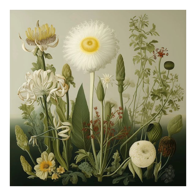 20' X 20' Original Watercolor Botanical Fine Art Print - Dark Green, Unframed For Sale