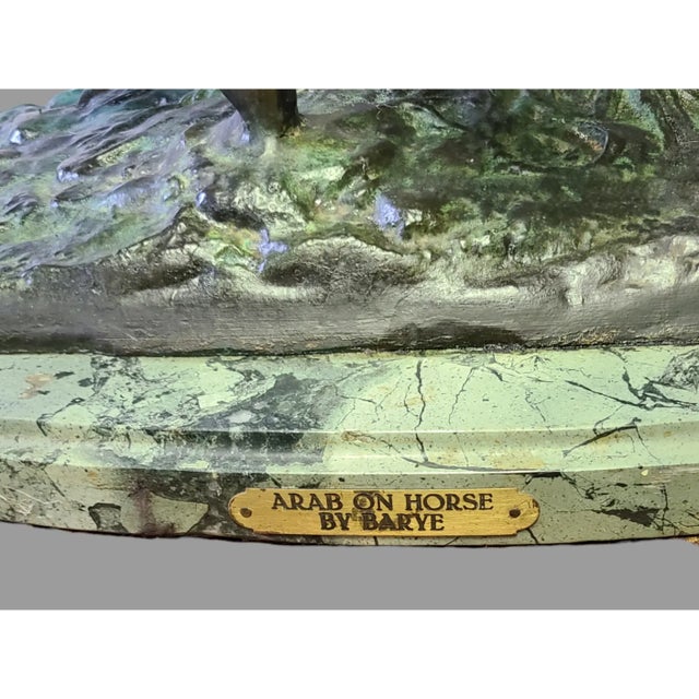 Vintage Barye Attributed "Arab Worrier on Horse" Bronze Sculpture Marble Base 30'' High For Sale - Image 11 of 12