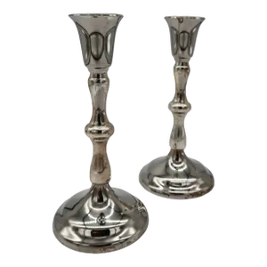 Pair of Vintage Silver-Tone Metal Candlesticks