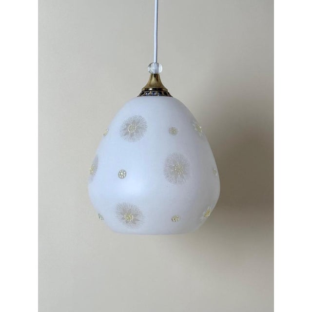 Swedish Milk Glass Pendant with Floral Motif and Brass in the style of Harald Notini, 1960s For Sale - Image 6 of 18