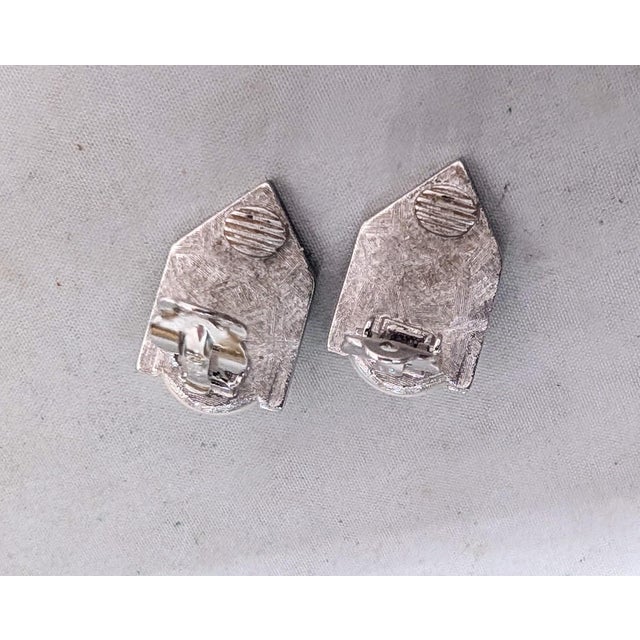 Metal Vintage 1980s Signed Givenchy Art Deco Style Striped Faux-Pearl Clip Earrings-2 Pieces For Sale - Image 7 of 7