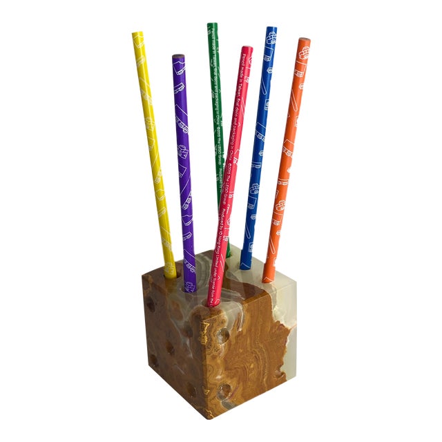 1980s Onyx Dice Pencil Holder Chairish