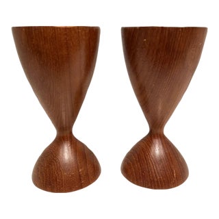 Vintage MCM Scandinavian Teak Hourglass Shape Candle Holders -Set/2 For Sale