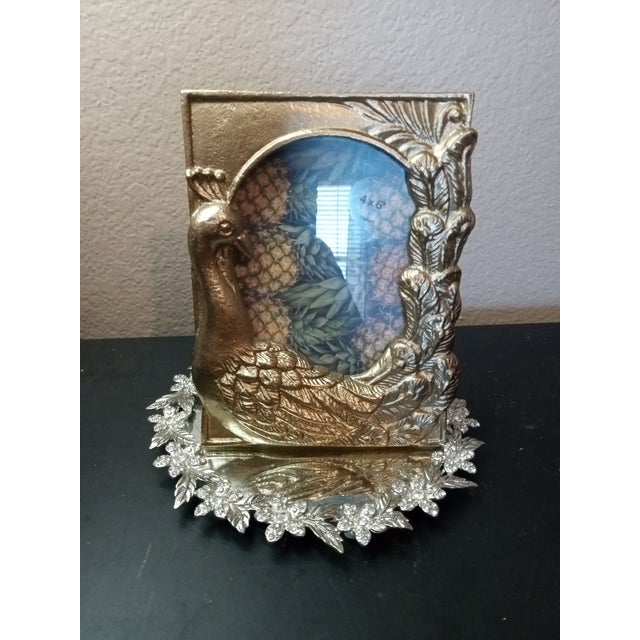 Gorgeous Gold Patina Brass Alexi Peacock Photo Holder Made in Italy. For Sale In Dallas - Image 6 of 6