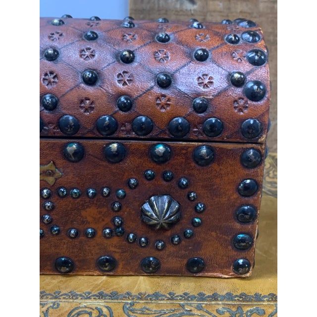 Spanish Mid 20th Century Vintage Studded Leather Dome-Top Chest For Sale - Image 3 of 8