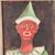 Vintage Folk Art Oil on Woven Fabric Painting of Red Faced Circus Clown in Green Suit, Signed J D For Sale - Image 4 of 10