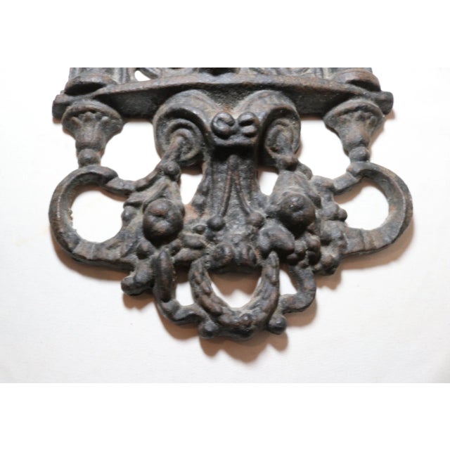 Metal Antique Ornate Figural Heavy Cast Iron Relief Man Smoking Pipe Wall Plaque Art For Sale - Image 7 of 12