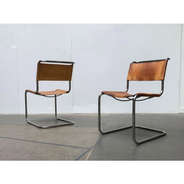 Brown Vintage German S33 Cantilever Leather Chairs by Mart Stam for Thonet, Set of 8 For Sale - Image 8 of 18