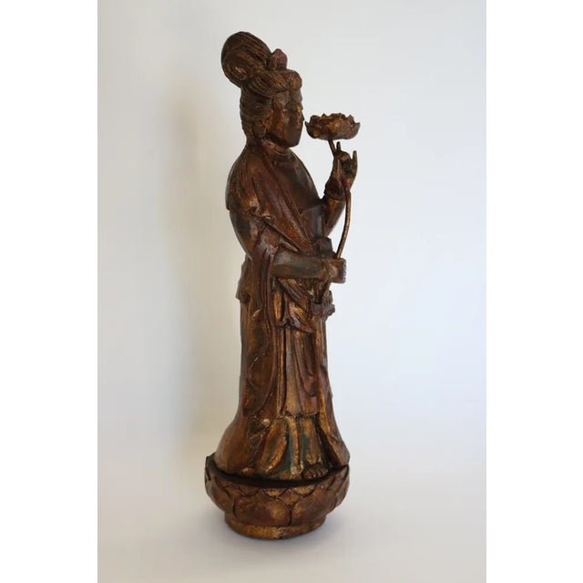Chinese 1910s Carved Wood Quan Yin For Sale - Image 3 of 7