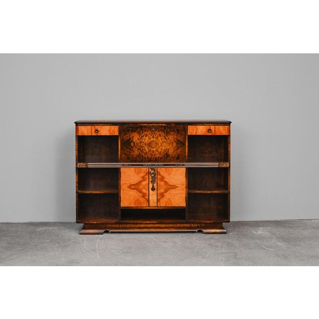 Art Deco Bookcase with Secretary Compartment in Birch and Walnut For Sale - Image 3 of 18