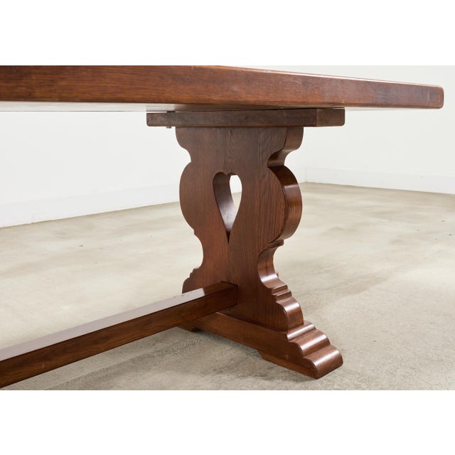 Country French Provincial Oak Trestle Farmhouse Dining Table 8 Ft For Sale - Image 10 of 18