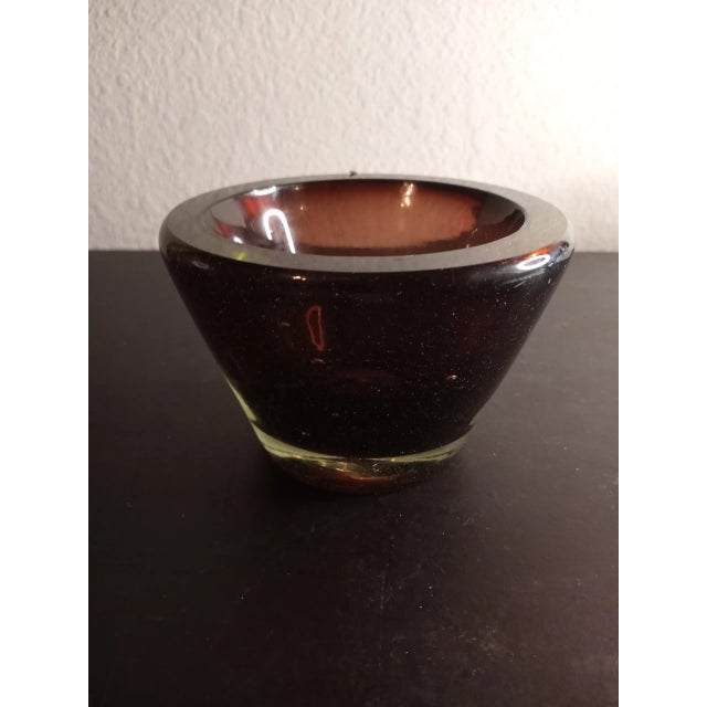 1980s Amber Glass With Bullicante Pontil Johanssen Bowl For Sale - Image 5 of 7
