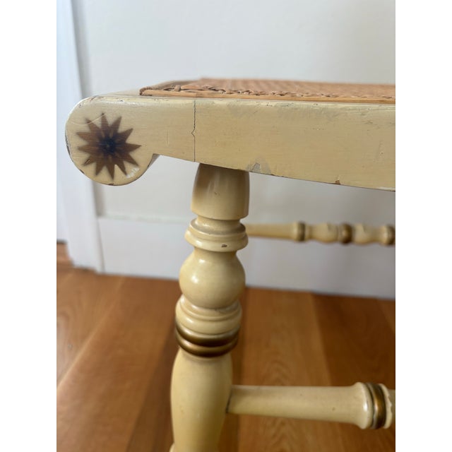 1950s Genuine Hitchcock Bench Federal Style Cream Color With Stenciled Details and Cane Seat For Sale - Image 10 of 12