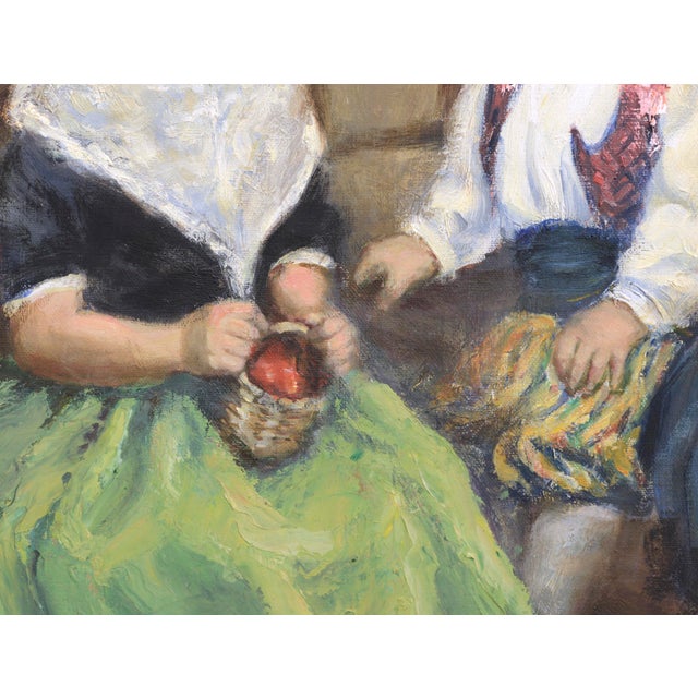 American Mid Century Oil Painting Portrait of Two Children in Traditional Dress by M. Ray Stancliff For Sale - Image 3 of 7