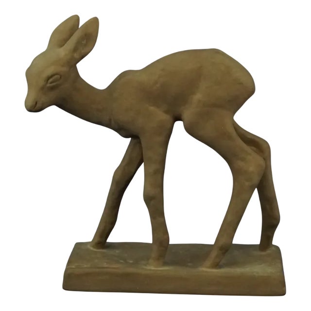 20th Century Art Deco Sculpture of a Fawn in Majolicated Terracotta by Else Bach for Karlsruhe, Germany For Sale