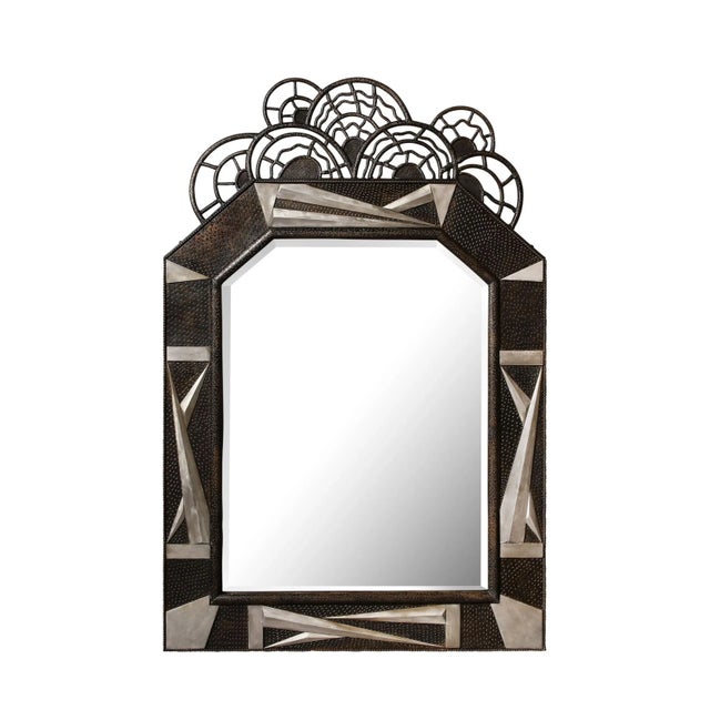 1930s Art Deco Wrought Iron Mirror with Stylized Cubist Detailing & Floral Elements For Sale - Image 13 of 13