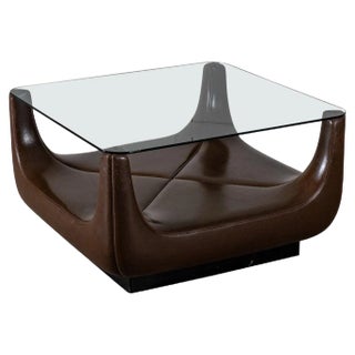 Coffee Table with Glass Top, 1970s For Sale