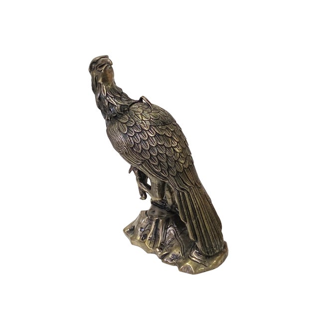 The Handmade Detail Chinese Silver Coating Metal Eagle On Rock Figure is a stunning testament to craftsmanship and...