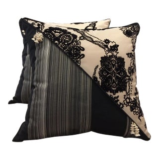 DWM | MALOOS Contemporary Dia Noire Flocked Pillows - a Pair For Sale