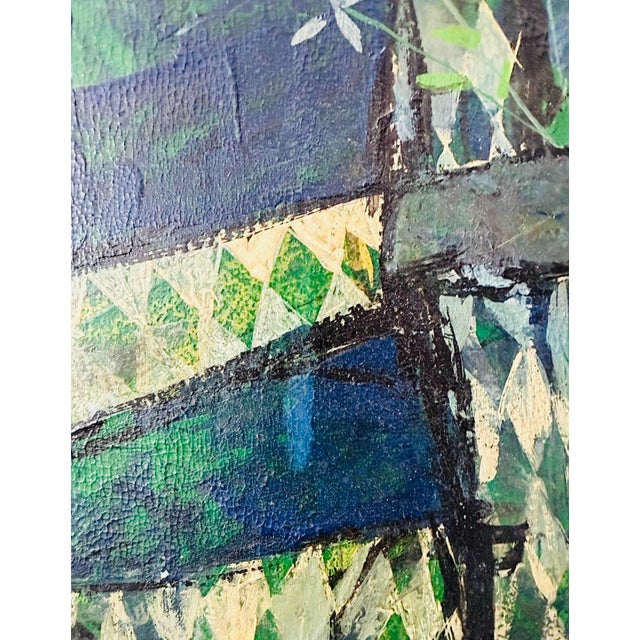 Mid Century Mixed Media Double Matte Harlequin Painting Signed Framed For Sale - Image 4 of 8