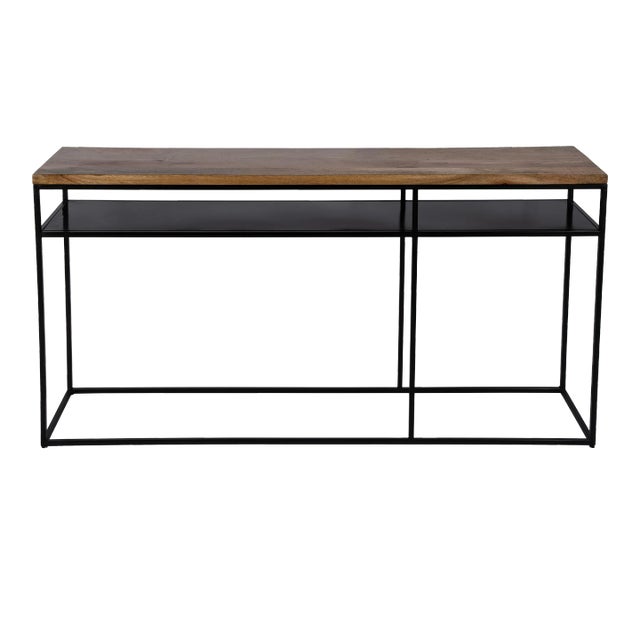 Sutton 63" Iron & Wood Console Table with Storage, Light Brown For Sale