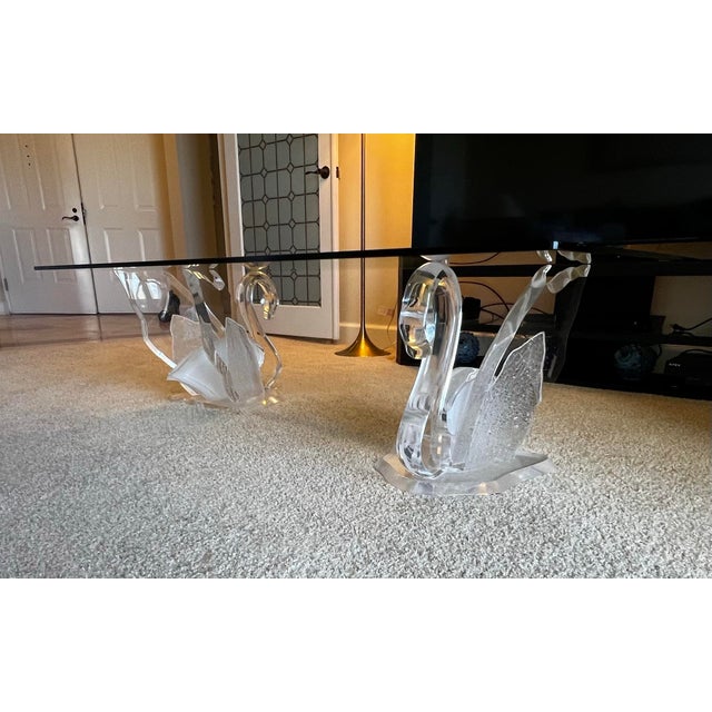 Late 20th Century Vintage Acrylic & Glass Swan Coffee Table For Sale - Image 5 of 10