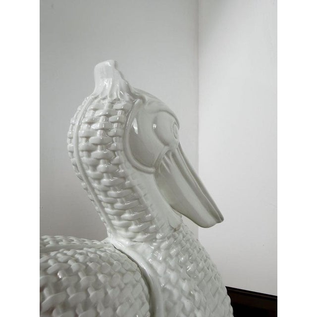 Gold Vintage Italian Handcrafted White Glazed Ceramic Pelican Tureen, 1970s For Sale - Image 8 of 18