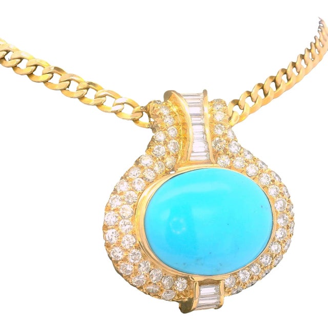 Mid-Century Modern 1970s Italian 18k Gold Necklace With Turquoise & Diamonds, Valenza Atelier For Sale - Image 3 of 18