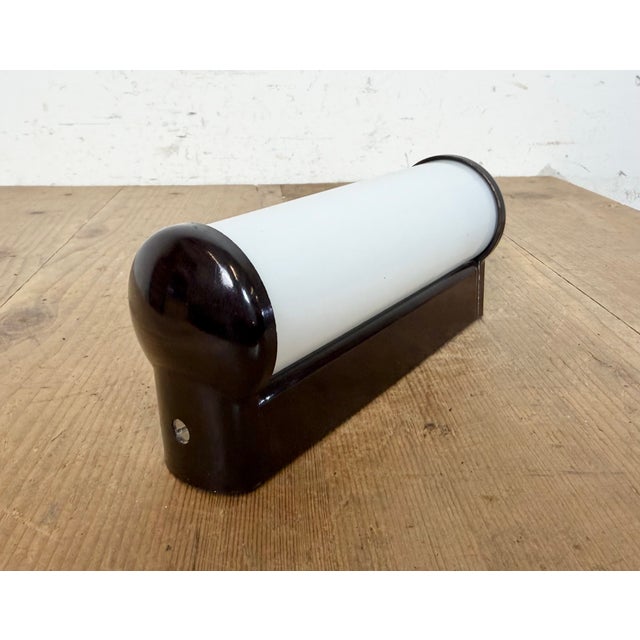 Plastic Industrial Brown Bakelite Wall Light with Milk Glass Shade from Elektrosvit, 1950s For Sale - Image 7 of 12