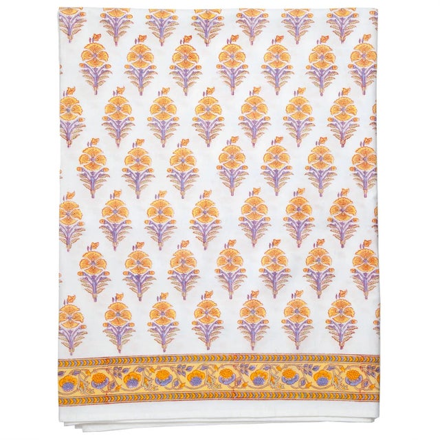 Contemporary Juhi Flower Fitted Sheet, King - Yellow For Sale - Image 3 of 3