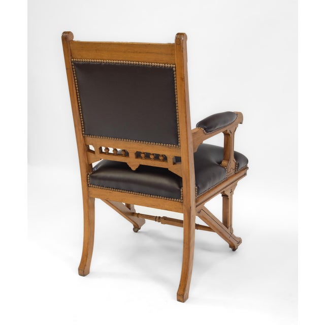Gothic Revival Ash & Leather Armchair Desk, 1860s For Sale - Image 4 of 14