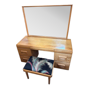 1940s Mid-Century Blond Maple Vanity/ Dressing Table W/ Bench by Russel Wright for Conant Ball - Set of 2
