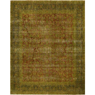 1980s Semi Vintage Distressed Over Dyed Rust/Blue Wool Rug -9'9 X 12'8 For Sale