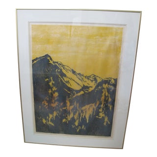 Dorothy Mandel Signed Limited Ed September Colorado Mountain Woodblock Print For Sale