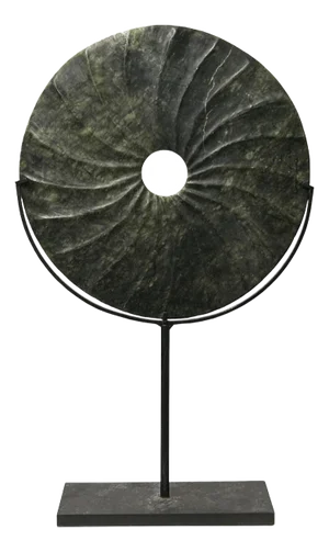 Dark Green Stone Crafted Round Fengshui Harmony Plaque on Stand Display