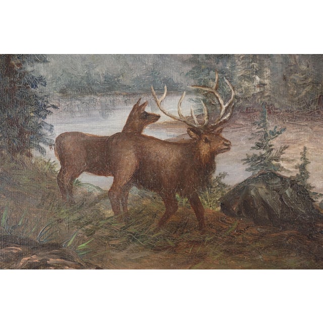 American Circa 1900 Mt. Shasta Landscape With Deer by Anna Carver Bingham For Sale - Image 3 of 5