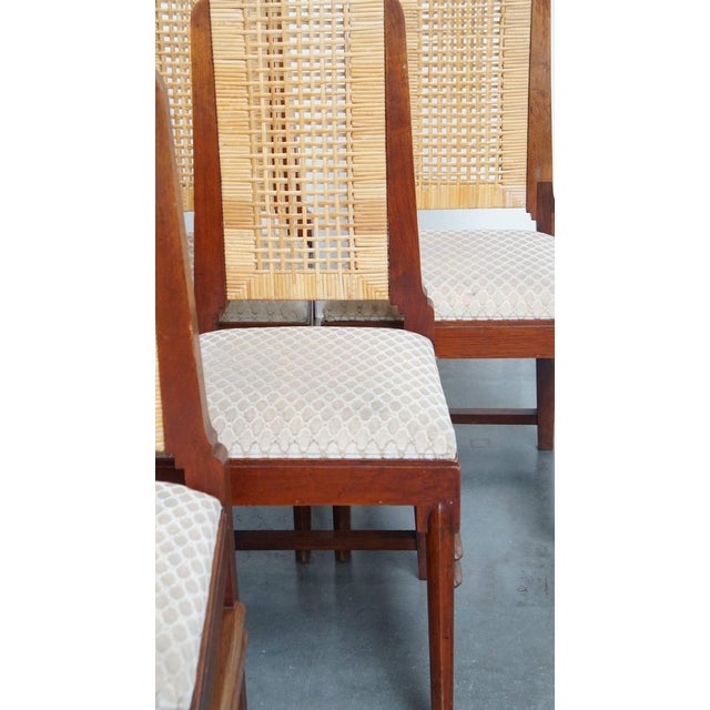 Art Deco Wooden Dining Room Chairs with Wicker Seats and Backrests, Set of 6 For Sale - Image 9 of 18