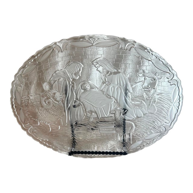Vintage Mikasa Oval Etched Nativity Plaque With Stand For Sale